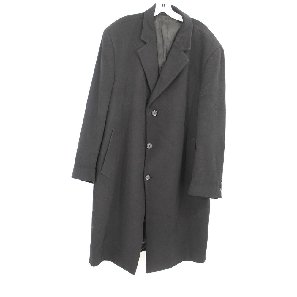 ALFANI Black Cashmere Wool Top Coat Size 46R Mens Wool Cashmere Peacoat